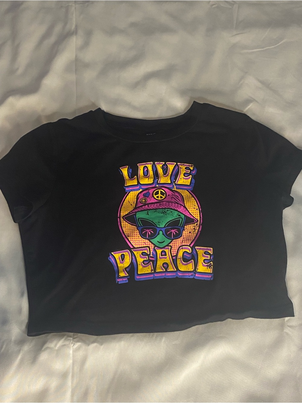 SHEIN Black Tee with Neon 'Love Peace' Graphic
